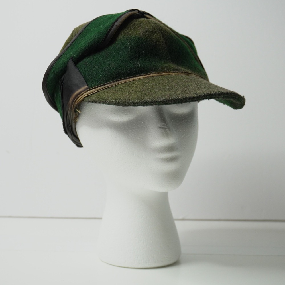 Vintage Men's Crown Cap Wool Blend Railroad Trapper Hat Green VTG Retro SEE‎